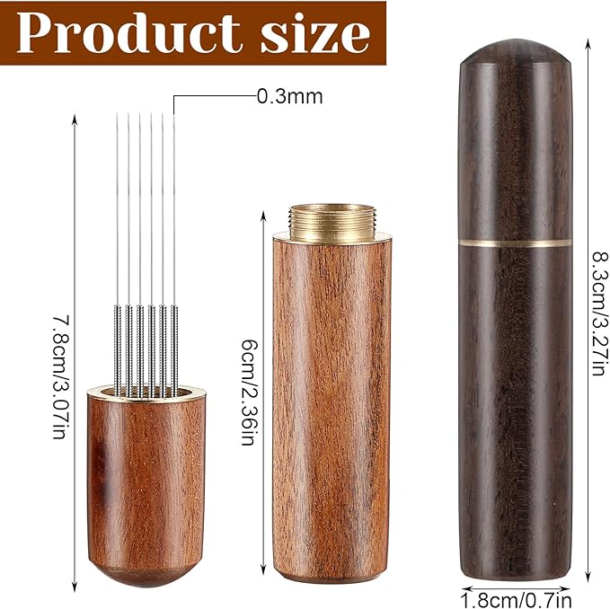 2pcs Coffee Needle Distributor, 6 Needles 0.3mm Coffee Distribution Tool, Espresso Whisk, Espressos Stirrer Tool With Natural Wood Handle for Baristas And Home Brewing Enthusiasts