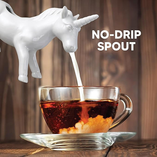HIC Kitchen Unicorn Creamer With Handle, Fine Porcelain, 4-Ounce, For Serving Milk, Cream, Syrup, Dressings, And Sauces