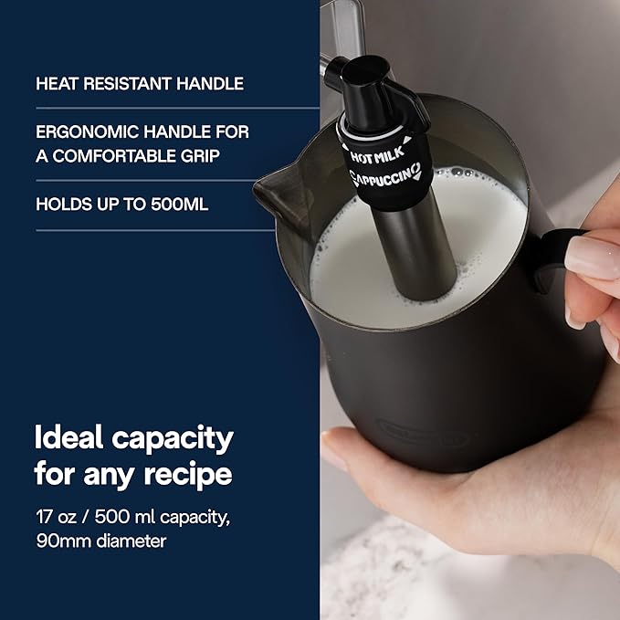 De'Longhi Milk Frothing Pitcher, Matte Black Stainless Steel, 17 oz
