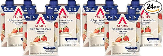 Atkins Strawberry Flavored Protein Shake,High Protein,Low Glycemic,Low Sugar and-Low Carb,Keto Friendly,Gluten Free,(Pack of 24)
