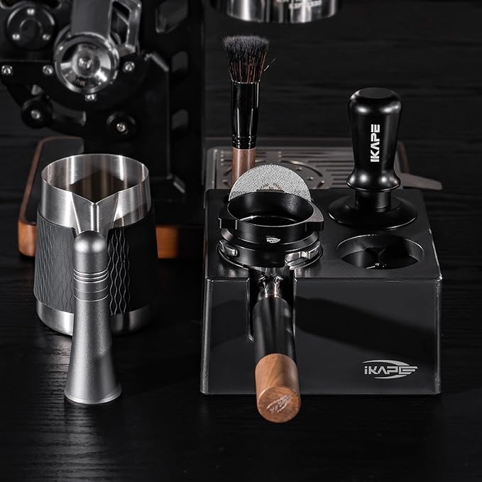 IKAPE 53MM Espresso Tamper Kit 6 in 1, Coffee Tamper, WDT Tool, Magnetic Dosing Funnel, Puck Screen, Milk Pitcher, Cleaning Brush