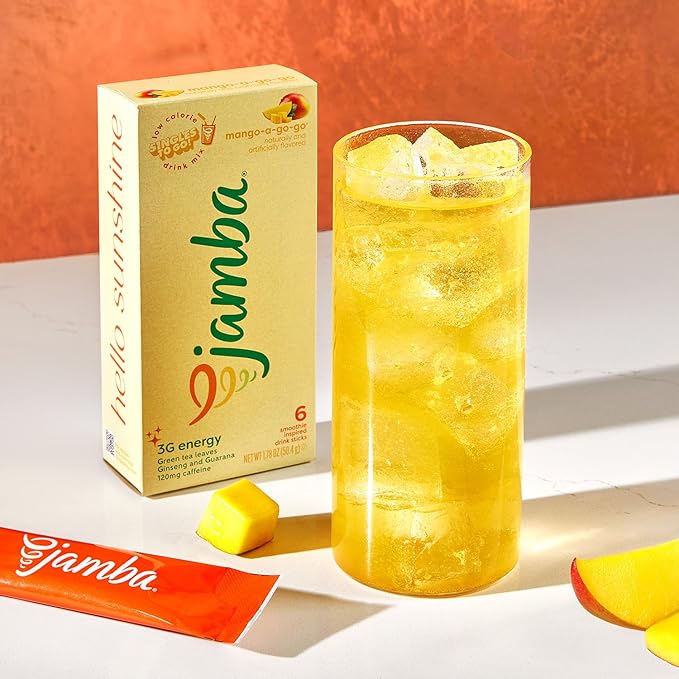 Jamba Singles To Go! mango-a-go-go smoothie-inspired powdered drink mix sticks, 6-Count, 3G Energy (green tea, ginseng, guarana), aspartame free, just add water
