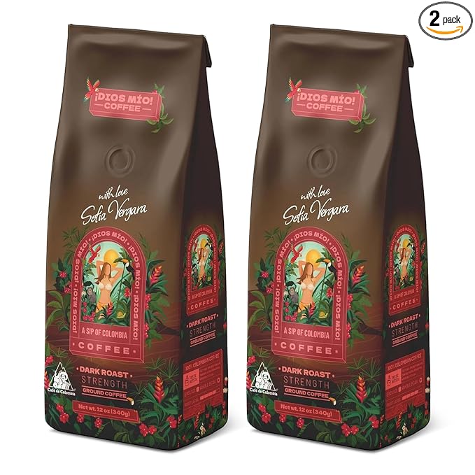 Dios Mio Coffee by Sofia Vergara, Dark Roast, Ground Premium Colombian Coffee, 12 Ounce Bag (Pack of 2)