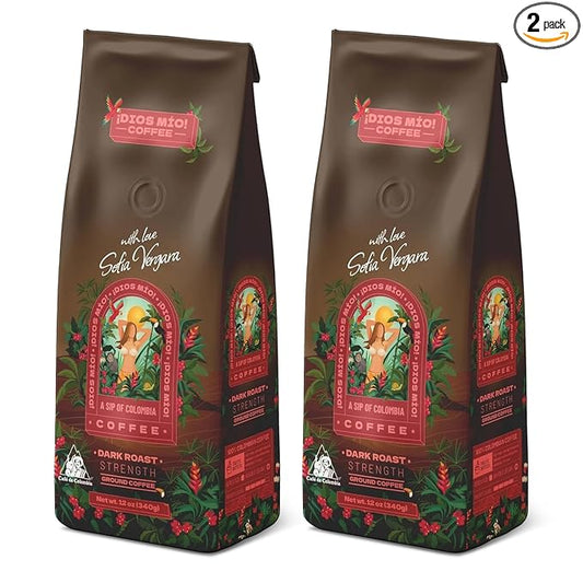 Dios Mio Coffee by Sofia Vergara, Dark Roast, Ground Premium Colombian Coffee, 12 Ounce Bag (Pack of 2)