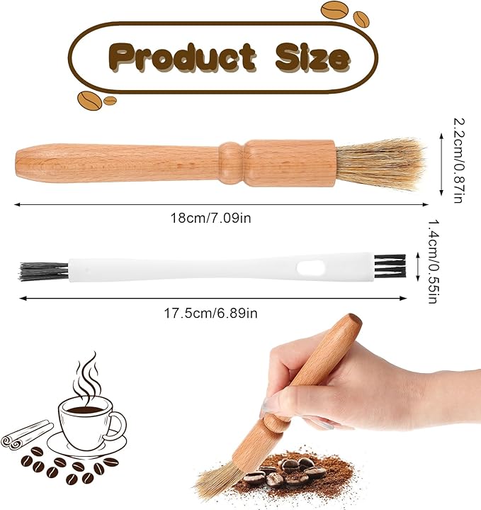 2 Pcs Coffee Grinder Brush, Espresso Brush Machine Brushes Cleaner Tool with Wooden Handle and Natural Bristles for Barista Home Kitchen Bean Grain Coffee Tool