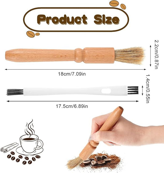 2 Pcs Coffee Grinder Brush, Espresso Brush Machine Brushes Cleaner Tool with Wooden Handle and Natural Bristles for Barista Home Kitchen Bean Grain Coffee Tool