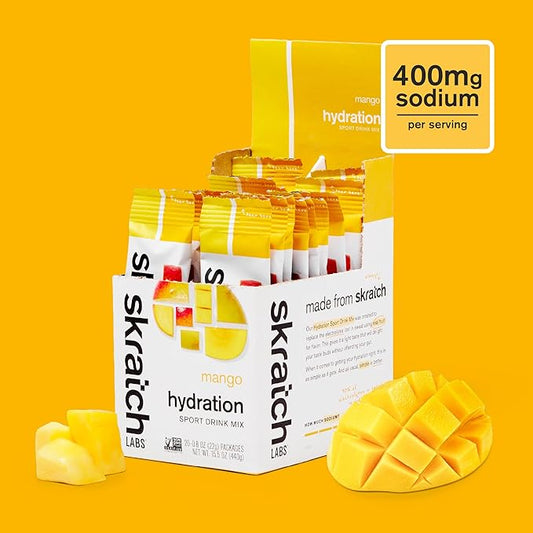 Skratch Labs Hydration Sports Drink Mix Packets – Real‑Fruit Electrolyte Powder for Fast Hydration & Endurance | Mango | 20 Pack | Vegan, Non‑GMO, Clean Ingredients