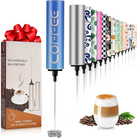Milk Frother Handheld Rechargeable - 2-Speed Electric Whisk with 5 Detachable Heads (Frother/Mixer/Whisk) for Coffee, Latte, Cappuccino & Matcha, Drink Mixer (Flower 11)