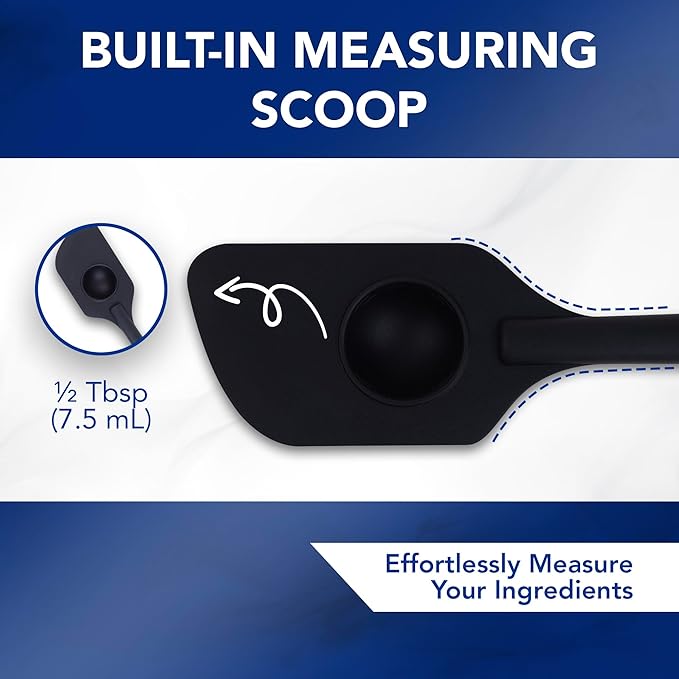 Silicone Spatula with Built-In ½ Tbsp Measuring Scoop, Heat-Resistant & Non-Stick Kitchen Spatula, BPA-Free Baking Utensils, One-Piece Flexible Design, Ergonomic Grip, Dishwasher Safe Cooking Tool
