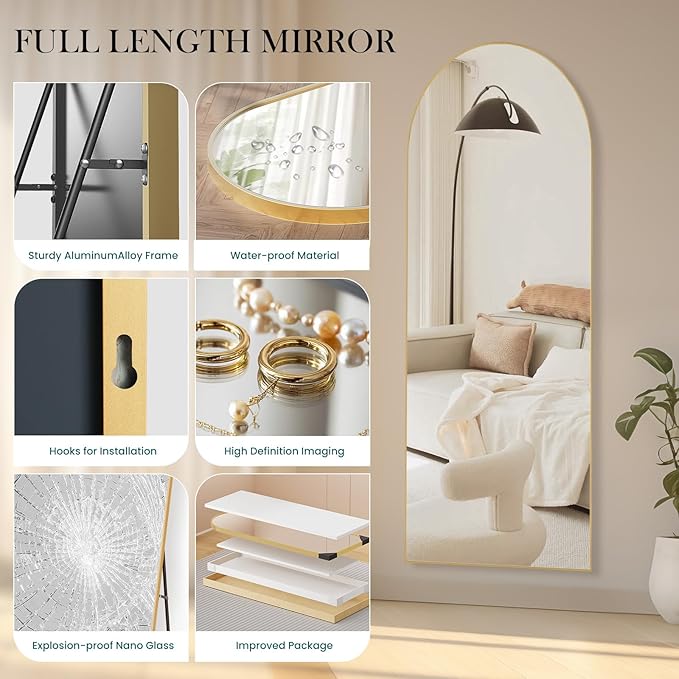 NEWBULIG Full Length Mirror, Upgraded Body Wall Mirrors with Shatter-Proof Glass, Floor Standing Mirror, Home Wall Decor