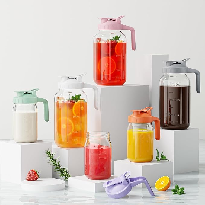 Breast Milk Pitcher - 32 oz Glass Mason Jar with Dual Leak-Proof Design, Airtight Seal, Pour Spout & Handle, Storage Container for Breastmilk, Iced Tea & Ice Drinks（Green）