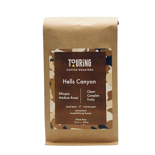 Touring Coffee Roasters Hells Canyon Ethiopian Coffee Whole Beans Medium Roast - 100% Arabica Single Origin, Fruity, Clean, Smooth, Natural Sun Dried – 12oz