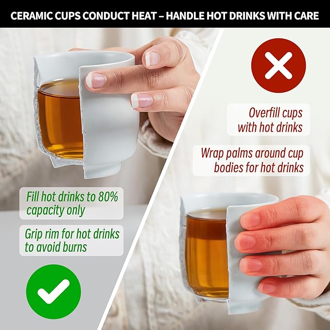 TEANAGOO Japanese Tea Cups, Chinese Tea Cup, 7.2Oz / 205 Ml, Ceramic Tea Cups for Adults, Ceramic Cups no Handles, Japanese Cups, Asian Matcha Cup, Ivory White, 4 Pcs/Box, H7