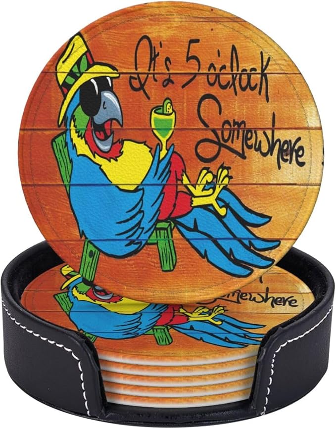 It's 5 O'Clock Somewhere Coasters Set of 6 for Drinks Coffee Table Gifts Home Décor 3.9 Inches