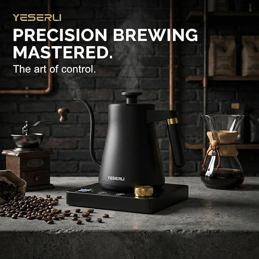 Expert Brew Electric Pour-Over Coffee Kettle, 1.0L Variable Temperature Water Heater (104-212°F) for Barista Brewing, 304 Stainless Steel Interior, Fast Boiling & 1200W Rapid Heat, Matte Black Finish