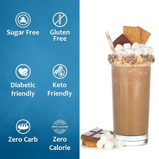 Syruvia Sugar Free Coffee Syrup, S'mores Flavored Syrup for Drinks, Lattes, and Desserts – 25.4 fl oz, With Pump