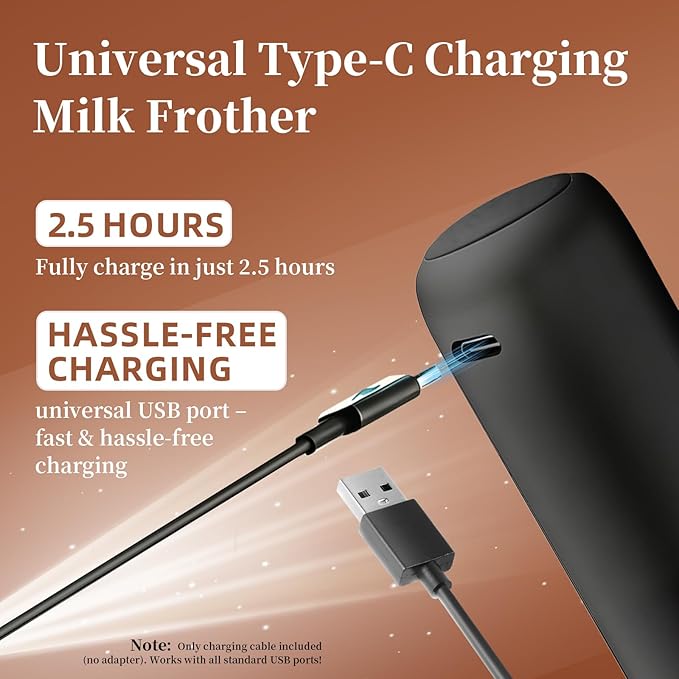 Electric Milk Frother Rechargeable with Cover, Portable Coffee Whisk Frother Black, Compact Electric Beverage Stirrer Wand for Latte, Cappuccino, Kitchen, Outdoor