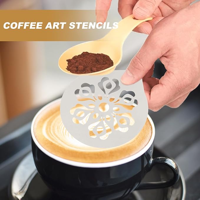 3Pcs Stainless Steel Coffee Stencils for Latte Art Milk Spray Template Cappuccino Art DIY Portable Coffee Decorating Tools for Cakes Cookies Hot Chocolate