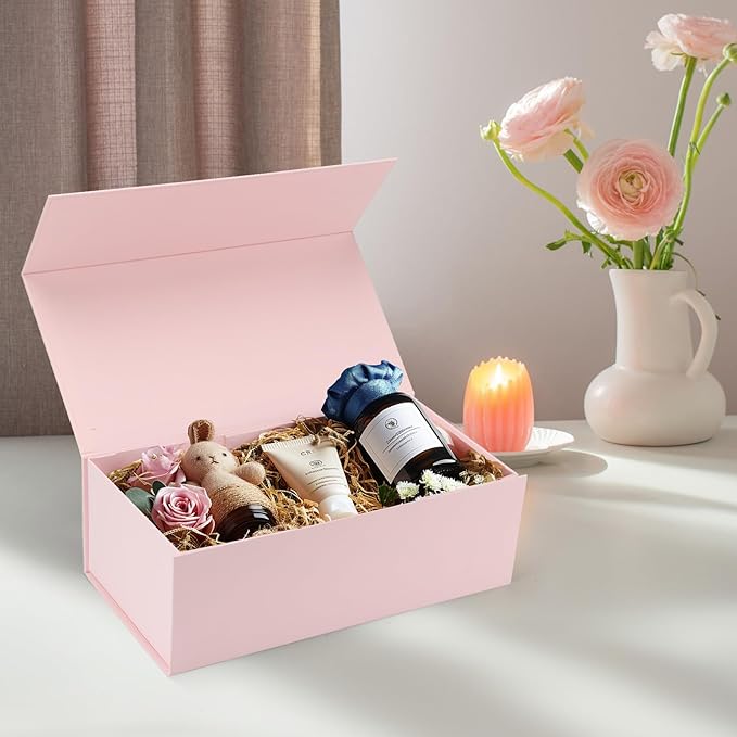 Ditwis 4 Pack 12x6x4 Inches Gift Boxes with Magnetic Closure Lids, Pink Magnetic Box for Wedding, Groomsmen Bridesmaid Proposal, Birthdays, Mother's Day