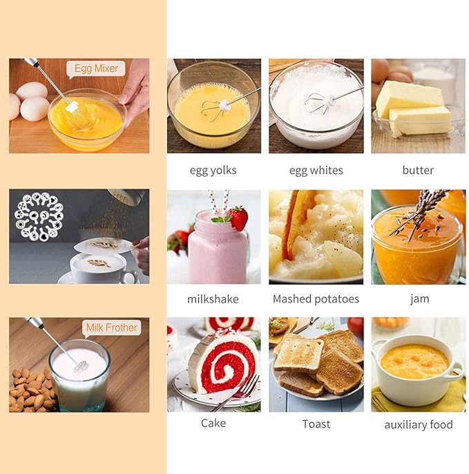 Milk Frother Handheld, Gbivbe Rechargeable Whisk Drink Mixer for Coffee with Art Stencils, Coffee Mixer for Cappuccino, Hot Chocolate Match, Frappe, Hot Chocolate, Egg Whisk