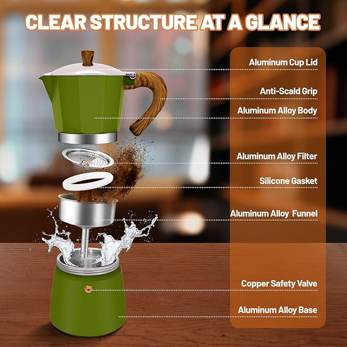 DITOSH 3 Cup Aluminum Espresso Stovetop Moka Pot Express Coffee Maker Percolator Italian Classic Mocha Coffee Machine for Italian and Cuban Cafe Brewing for Home & Camping 150ml 5oz