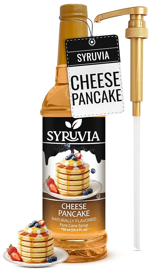Syruvia Coffee Syrup, Cheese Pancake Flavored Syrup for Drinks, Lattes and Desserts – 25.4 fl oz, With Pump
