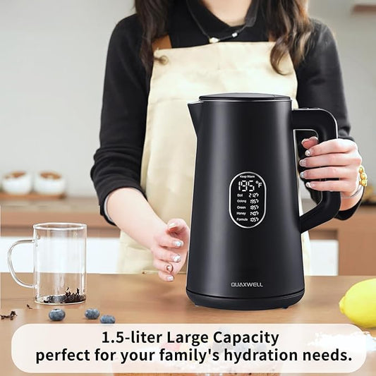 BrewNest 1.5L Double Wall Electric Kettle – 5 Temp Settings, LED Display, Keep Warm, BPA-Free, Black
