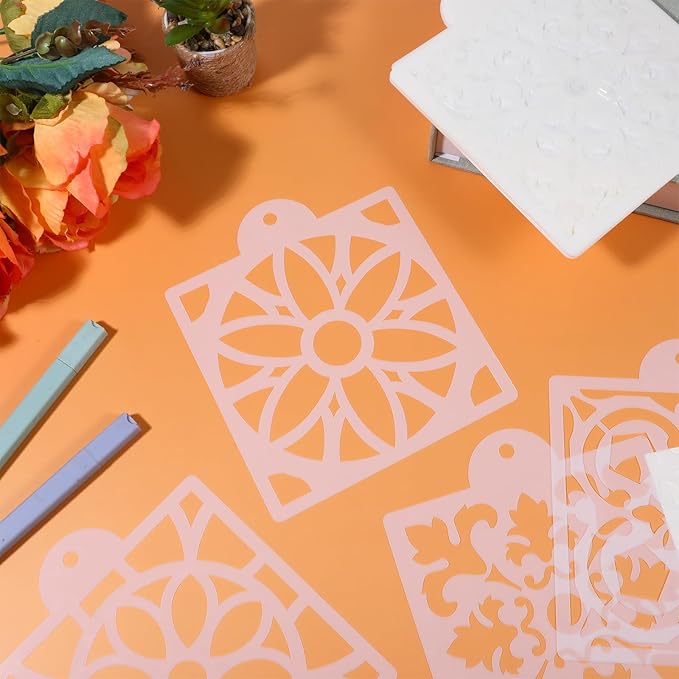 25 Pcs Scroll Tile Cookie Stencils, Royal Icing Cookie Cake Stencils Reusable Pattern, Chinoiserie Tiles Airbrush Painting Stencil, Craft Painting Stencil for Coffee Cake Dessert