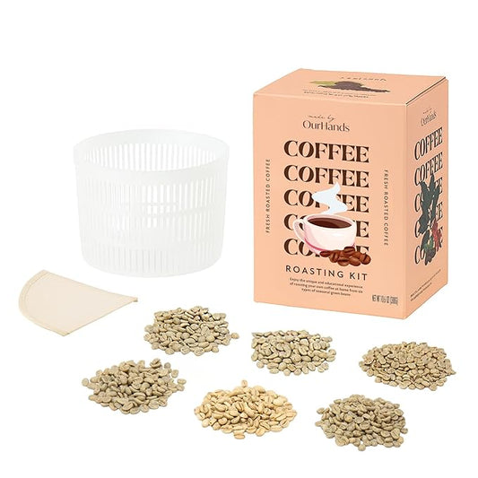 Coffee Roasting Kit by OurHands - Learn to Roast Green Coffee at Home with Your Oven - Includes 6 Varieties of Unroasted Coffee, Detailed Instructions and Coffee Roasting Tools