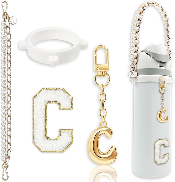 Letter Handle Strap Accessories with Cute Initial Charm Compatible with Owala Water Bottle 24oz 32oz 40oz Owala Kids
