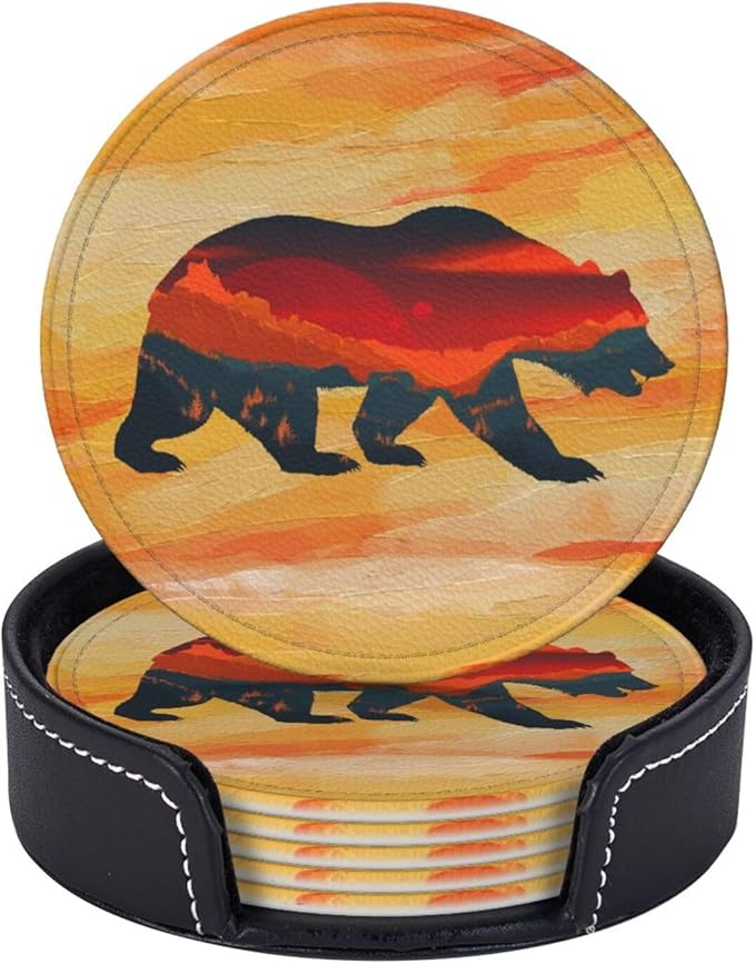 Bear Mountain Coasters Set 6 for Drinks Coffee Table Gifts Home Decor 3.9 Inches