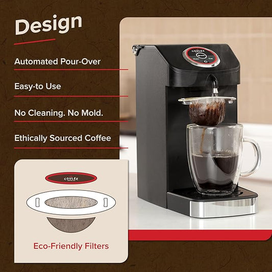 SWIRL Single Serve Pour Over Coffee Maker, Electric Kitchen Appliances, Plastic Free Brewing, Use with Cups or Mugs, Automated Pour Over, Black