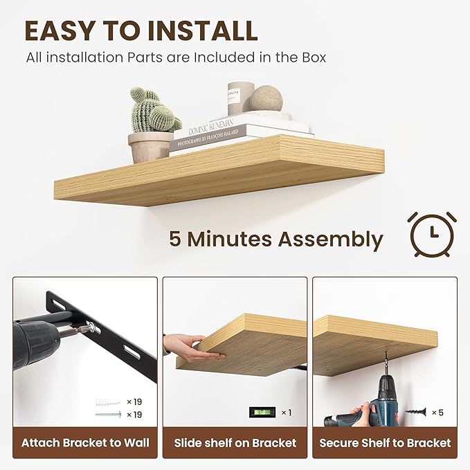 72 inch Floating Shelves for Wall, 12 Inch Deep Floating Shelf, Hanging Shelf with Invisible Brackets, Rustic Wooden Wall Shelves for Bathroom, Bedroom, Living Room,Farmhouse Set of 1,Natural
