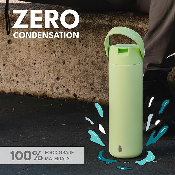 Elemental 24oz Insulated Water Bottle with Straw - 100% Leak-Proof Stainless Steel Core Water Bottles for Travel, Sports and Gym - Double Wall Insulation & BPA Free - Key Lime