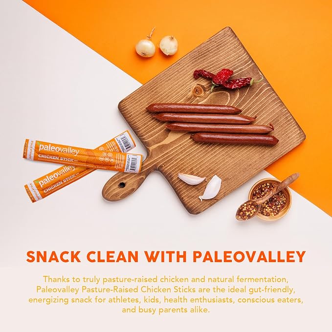 Paleovalley Pasture-Raised Chicken Sticks – 10 Pack – 7g Protein per Stick – Keto-Friendly, Paleo, Gluten-Free, Nitrate-Free – On-the-Go Snack (10 Pack, Buffalo)