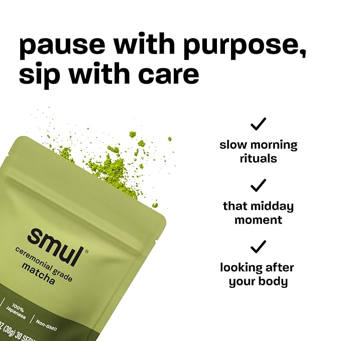 smul Ceremonial Grade Matcha Powder – Organic Matcha Powder 100% Japanese – Matcha Unsweetened – Smooth & Antioxidant-Rich - Clean Energy & Focus – Non-GMO, Vegan, Gluten-Free, 30–37 mg Caffeine – 30g