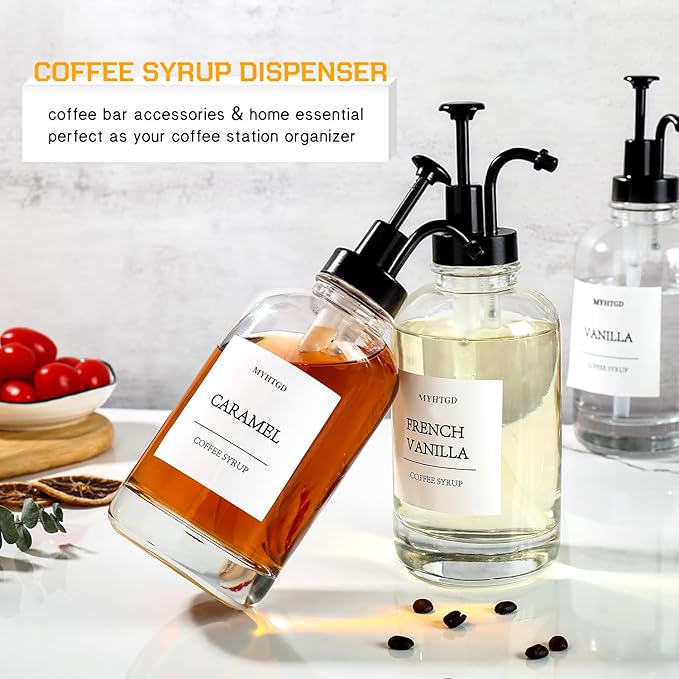 Coffee Bar Accessories, Coffee Syrup Dispenser - 4pack, 16.9oz Syrup Dispenser with Labels, Syrup Pump Dispenser for Coffee Bar - Thumbnail 4