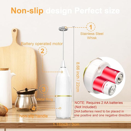 2 Pack Easy Clean Milk Frother Wand (White) | Detachable Whisk, One-Touch, Superior Frothing | Coffee, Latte, Matcha, Gift Idea
