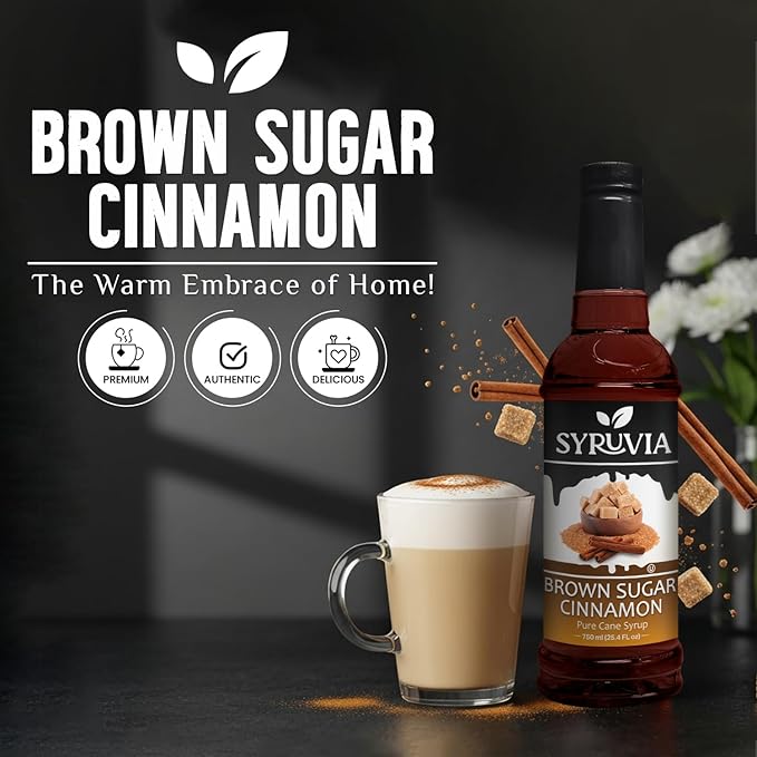 Syruvia Coffee Syrup, Brown Sugar Cinnamon Flavored Syrup for Drinks, Lattes, and Desserts – 25.4 fl oz