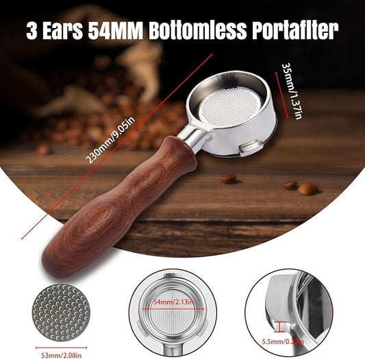 54mm Bottomless Portafilter with Puck Screen 18g Filter Basket Rosewood Handle Fit Breville Barista Express/Pro/Touch/Bambino Plus/Infuser Espresso Machines