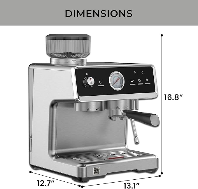 Kenmore Elite Espresso Machine – Automatic Coffee Maker with Auto Tamper, Auto Cleaning, Milk Steamer & Frother, Bean Grinder, Brew Professional Barista Style Cappuccino, Café Latte