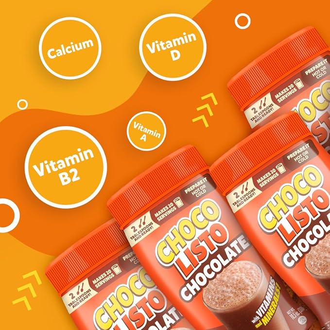 Chocolisto Instant Chocolate Drink, Nutritious Beverage with Vitamins and Minerals, 10.5 oz per Pack, Pack of 4.