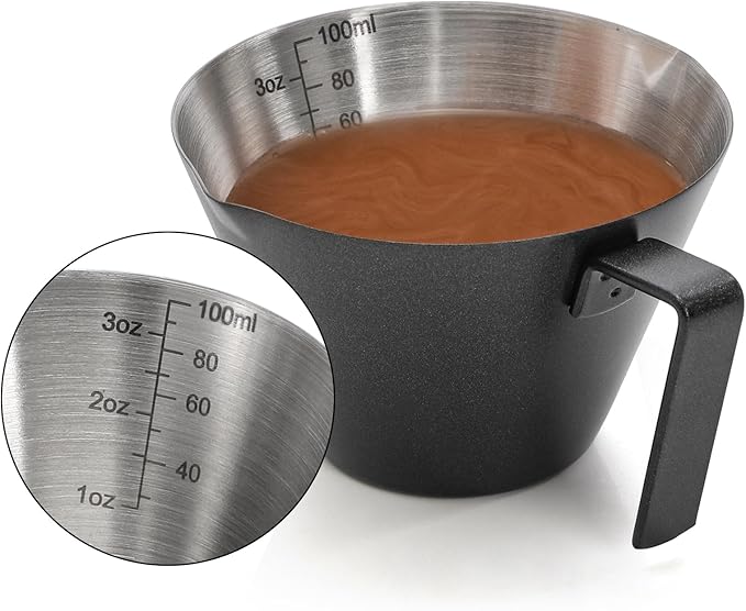 4 Pack Stainless Steel Espresso Measuring Cup, 3.4OZ/100ML Double Spout Espresso Shot Cups with Handle and Dual Scale, Small Coffee Pouring Cup, Coffee Accessories Sauce Cup, Dishwasher Safe