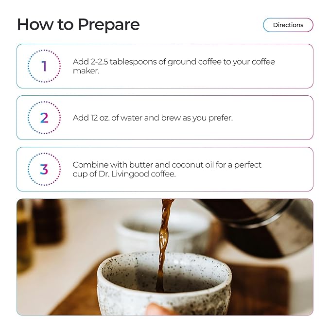 Livingood Daily Coffee with Moringa, Ground Decaf Coffee with Plant Based Ingredients for Daily Wellness, Made with Moringa Powder, Organic, Non GMO, Vegan, Gluten Free, 20 Servings, 12 oz Bag