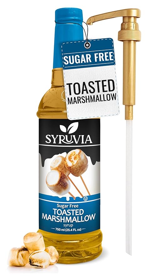 Syruvia Sugar Free Coffee Syrup, Toasted Marshmallow Flavored Syrup for Drinks, Lattes, and Desserts – 25.4 fl oz, With Pump