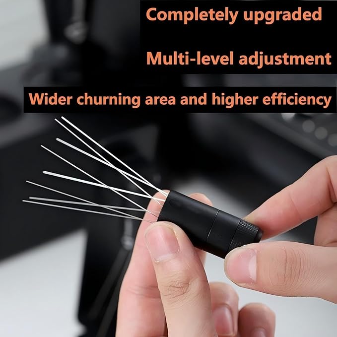 WDT Espresso Coffee Distribution Tool Magnetic Stand Adjustable Barista Needle Stirrer 304 Stainless Steel 8x0.4mm Precision Coffee Tool (Black Magnetic Adjustable WDT Tool, 53MM)