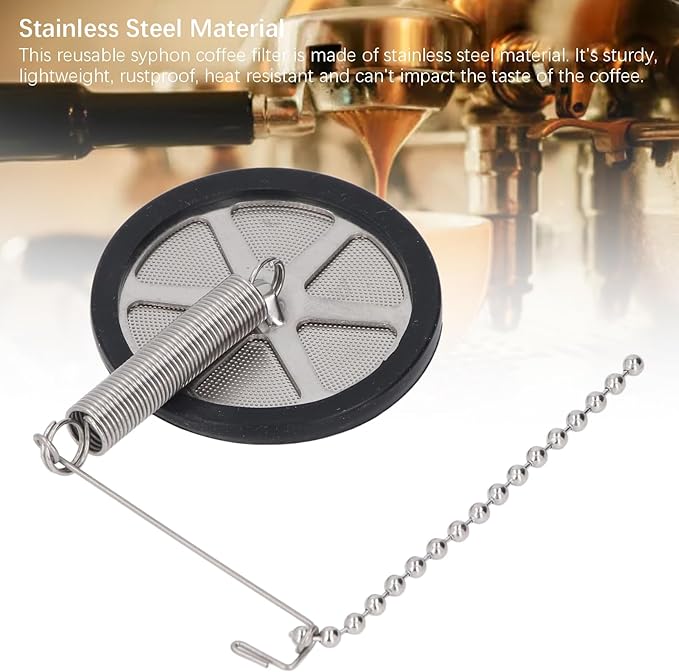 Syphon Coffee Filter with Chain, Permanent Stainless Steel Coffee Filter Reusable Coffee Filter for Home Kitchen Cafe