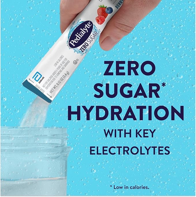 Pedialyte Electrolyte Drink Mix With Zero Sugar | Hydration With Key Electrolytes | Great Hydration Low in Calories | Berry Frost, 24 Powder Packets