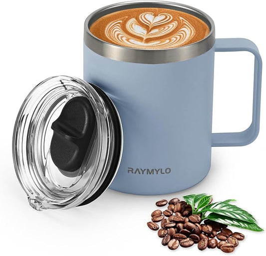 Insulated Coffee Mug 12 oz, Double Wall Stainless Steel Coffee Mug with Lids, Leak-Proof & Detachable Slider Lid for Thorough Clean, Keeps Coffee Cold for 9 Hrs, Suitable for Camp Home Office