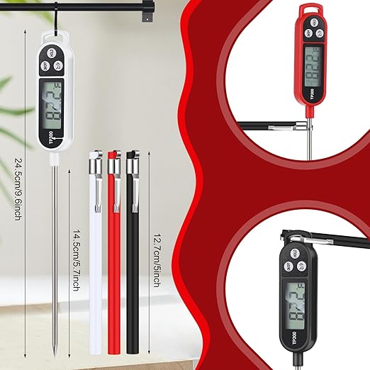 Copkim Waterproof Food Thermometer with Long Probe Digital Meat Thermometer for Water, Liquid, Candle and Cooking Instant Read for Kitchen BBQ Grill Candy(Black,White,Red)